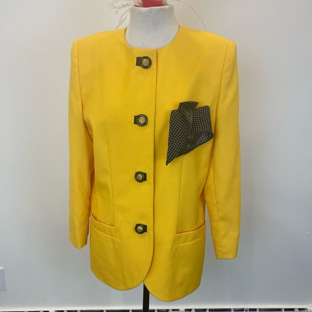 Vintage yellow and black buttoned woman’s blazer || Blazer  with shoulder pads